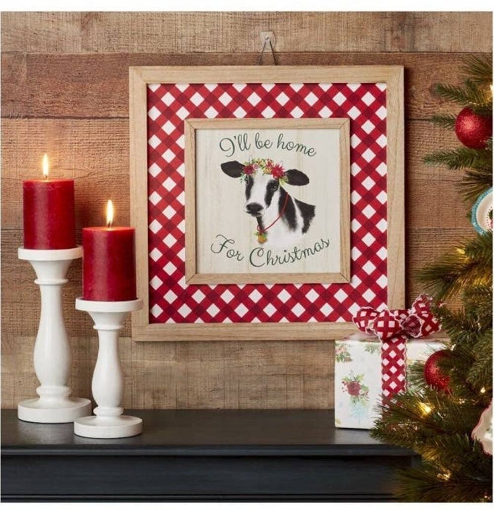 The Pioneer Women wood Cow Christmas Wall Hanging 16x.5x16 inches